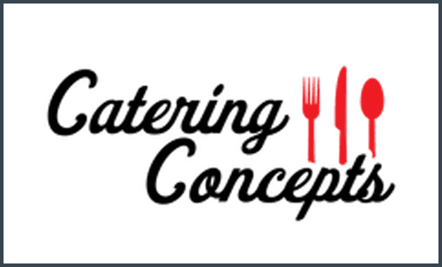 A black and red logo for catering concepts