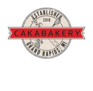 A red and white logo for cakabakery.
